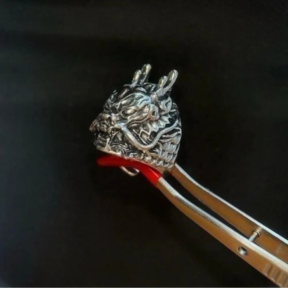 Silver‎ Tone Dragon Head Men's Ring